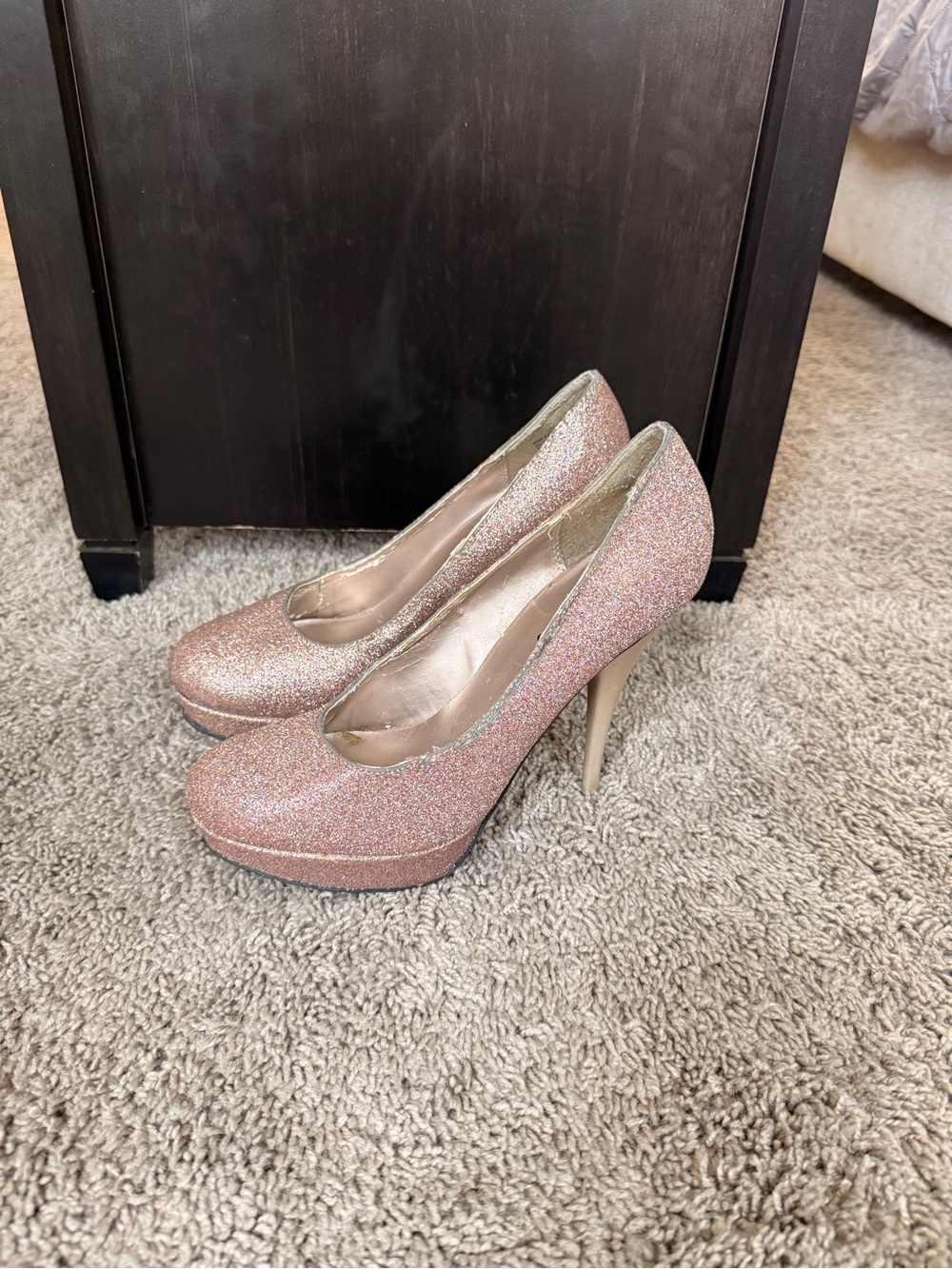 Candie's Rose Pink Glitter Platform Stiletto Pumps